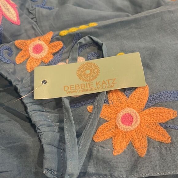 Debbie Katz South Beach Blue Violetta Embroidered Floral Tunic 100% Cotton Sz S - Picture 10 of 13